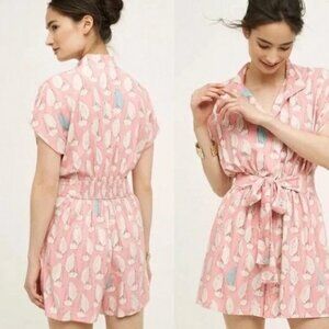 Anthropologie Maeve Tourista Sailboat & Anchor Pink Romper Nautical Size 4